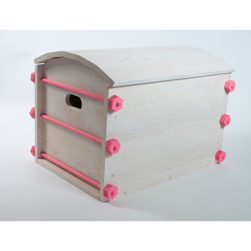 Coffre en bois Oualou en sapin massif teinté blanc et rose Coffre en bois Oualou en sapin massif teinté blanc et rose