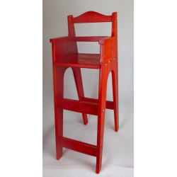 Chaise haute en bois pour table bar "Brimbelle" en sapin teinté rouge
