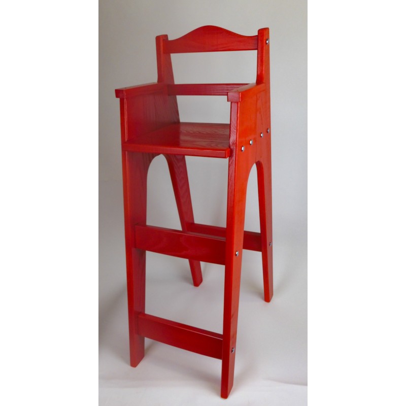 Chaise haute en bois pour table bar "Brimbelle" en sapin teinté rouge
