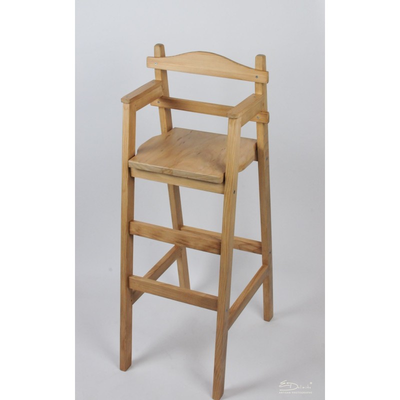 Chaise haute en bois pour table bar "Dahut" en sapin teinté chêne clair
