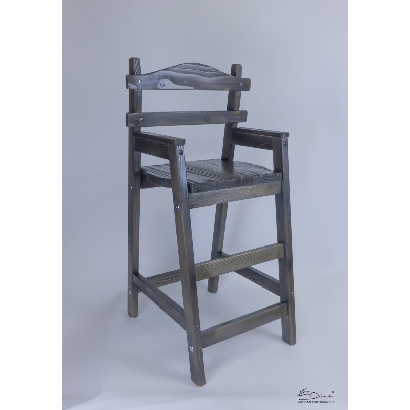 Chaise haute en bois "Arentèle" teinté gris foncé