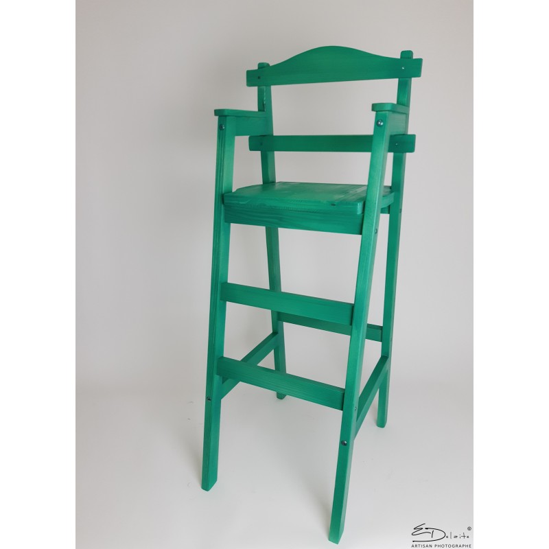 Chaise haute en bois pour table bar "Dahut" en sapin teinté vert d'eau Chaise haute en bois pour table bar "Dahut" en sapin teinté vert d'eau