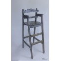 Chaise haute en bois pour table bar "Dahut" en sapin teinté gris foncé